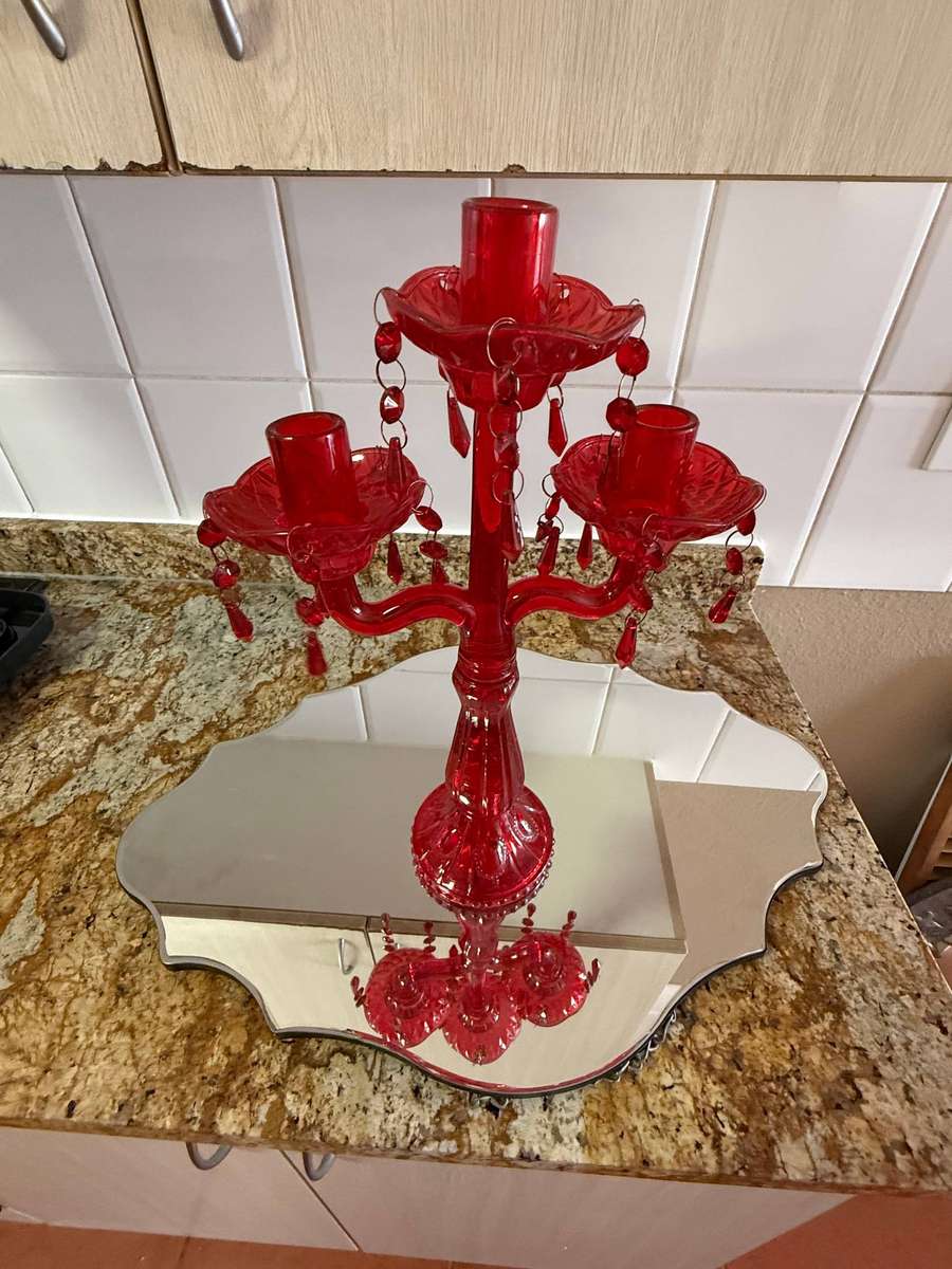 RED GLASS CANDELABRA