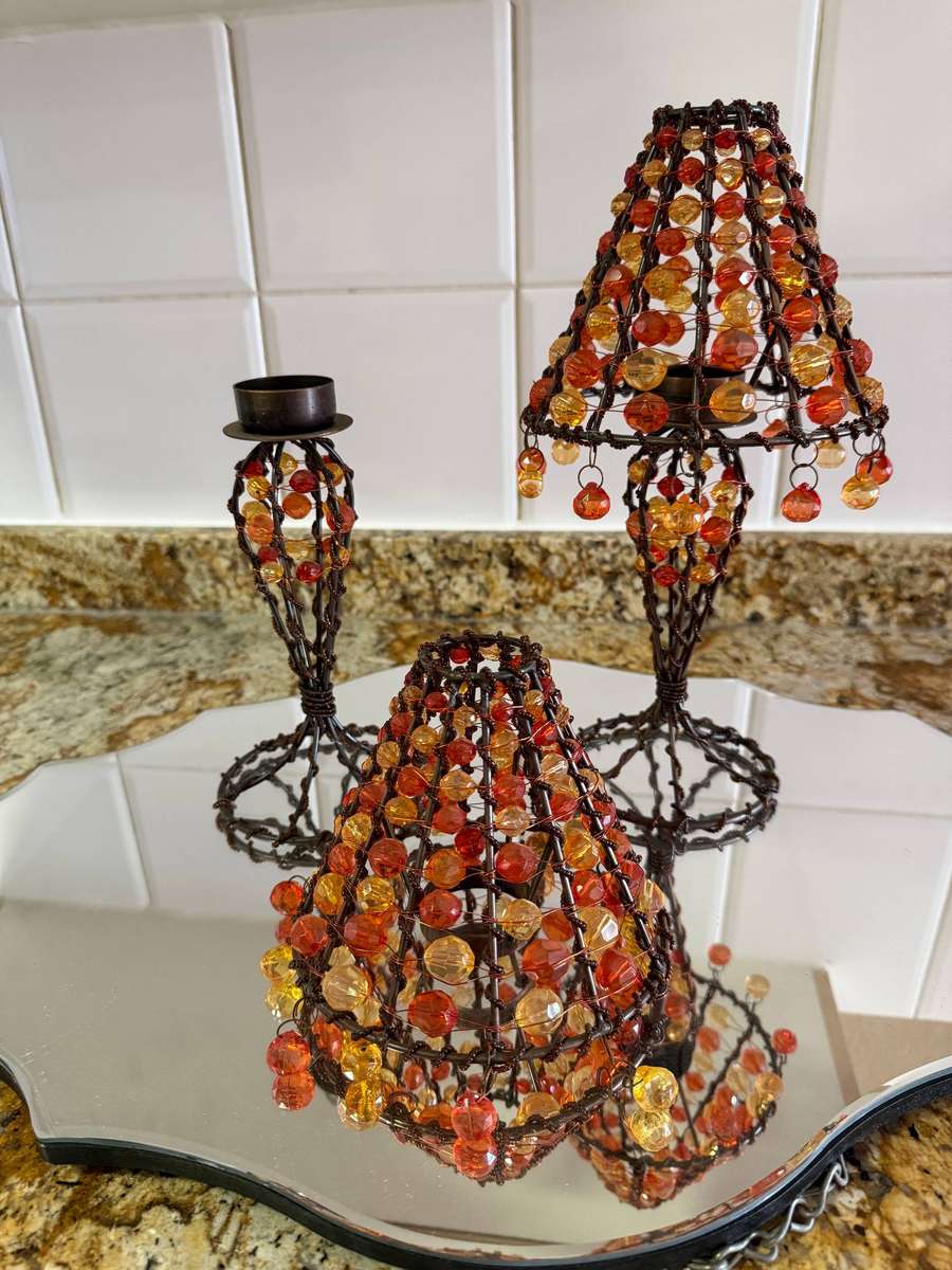 BEADED TEA LIGHT CANDLE STANDS