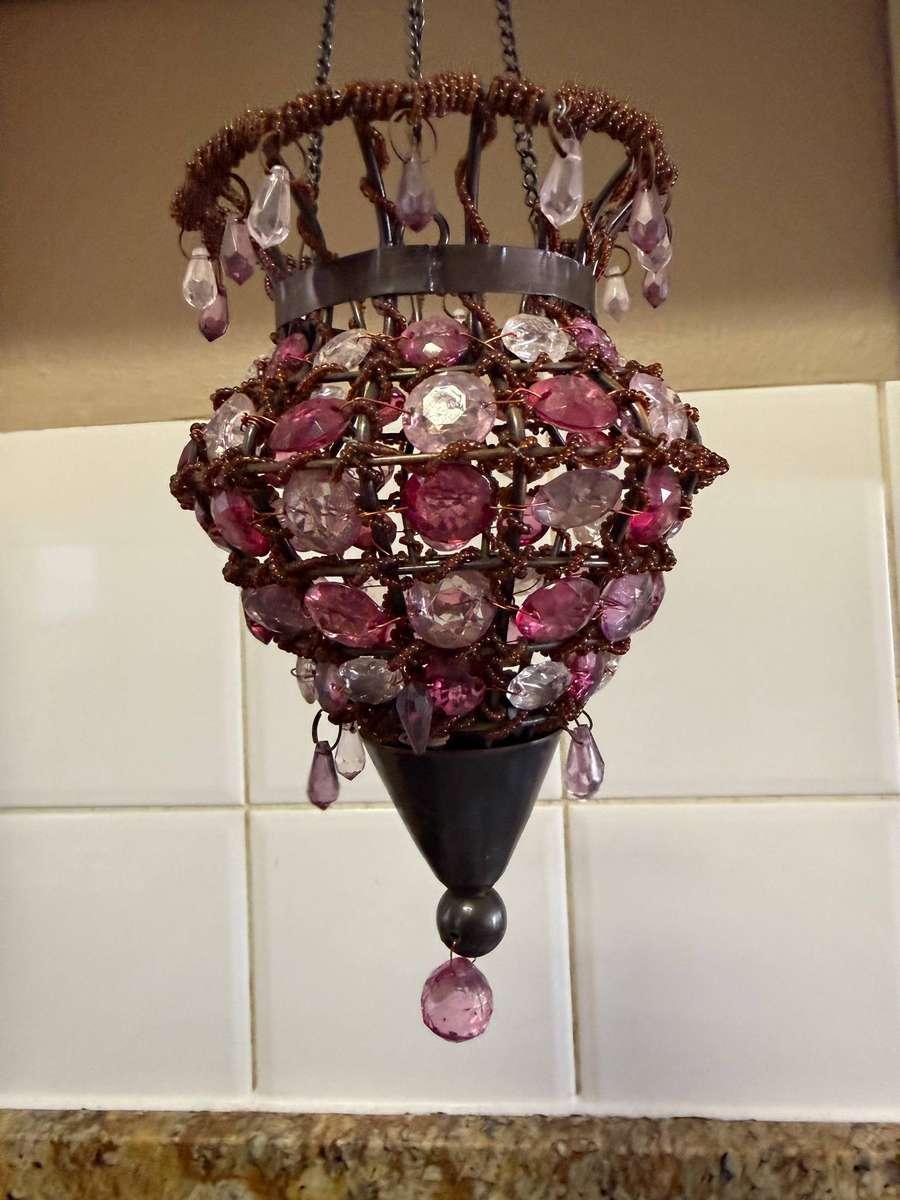 TWO HANGING BEADED TEALIGHT HOLDERS
