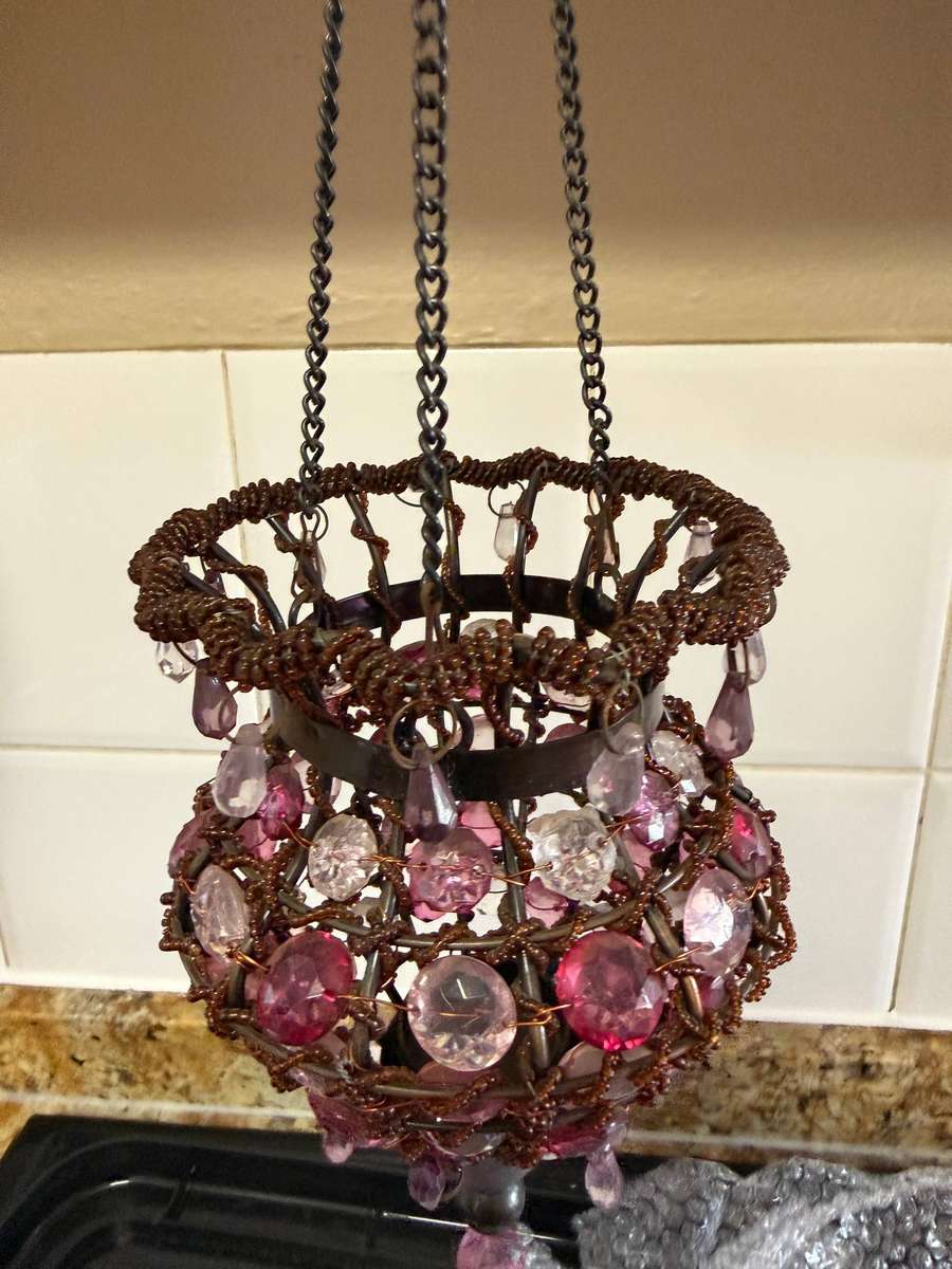 TWO HANGING BEADED TEALIGHT HOLDERS