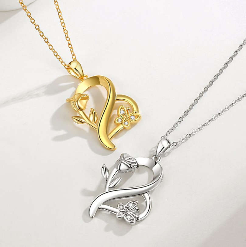 925 Sterling Silver Rose&Butterfly&Heart Necklaces - Silver