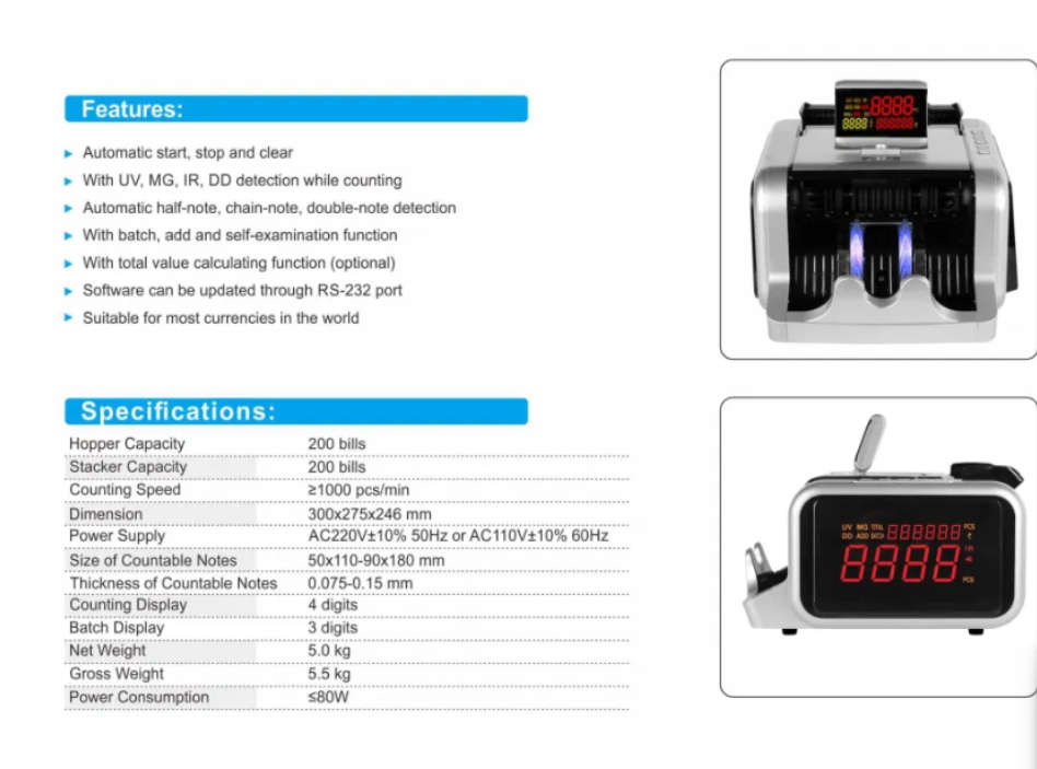 Multi Currency Counter and Banknote Counterfeit Detector Money Counter