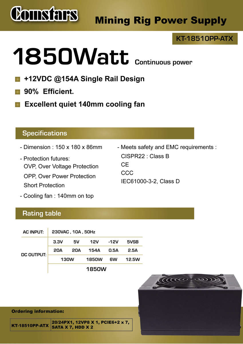 1850 watt mining power supply