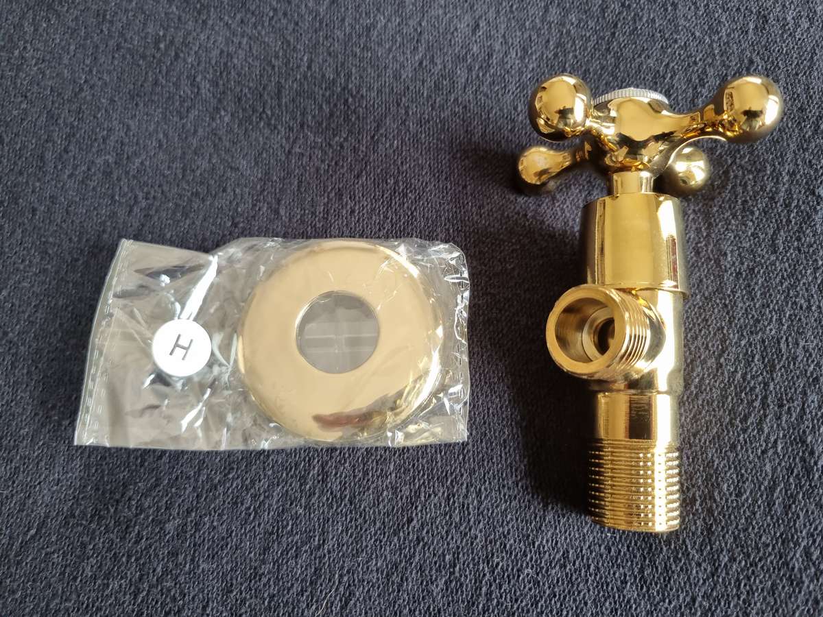 Gold coloured Victorian stop cock valves for bathroom/kitchen/scullery