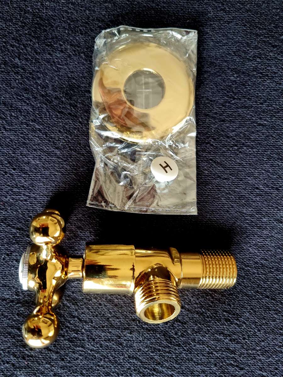 Gold coloured Victorian stop cock valves for bathroom/kitchen/scullery
