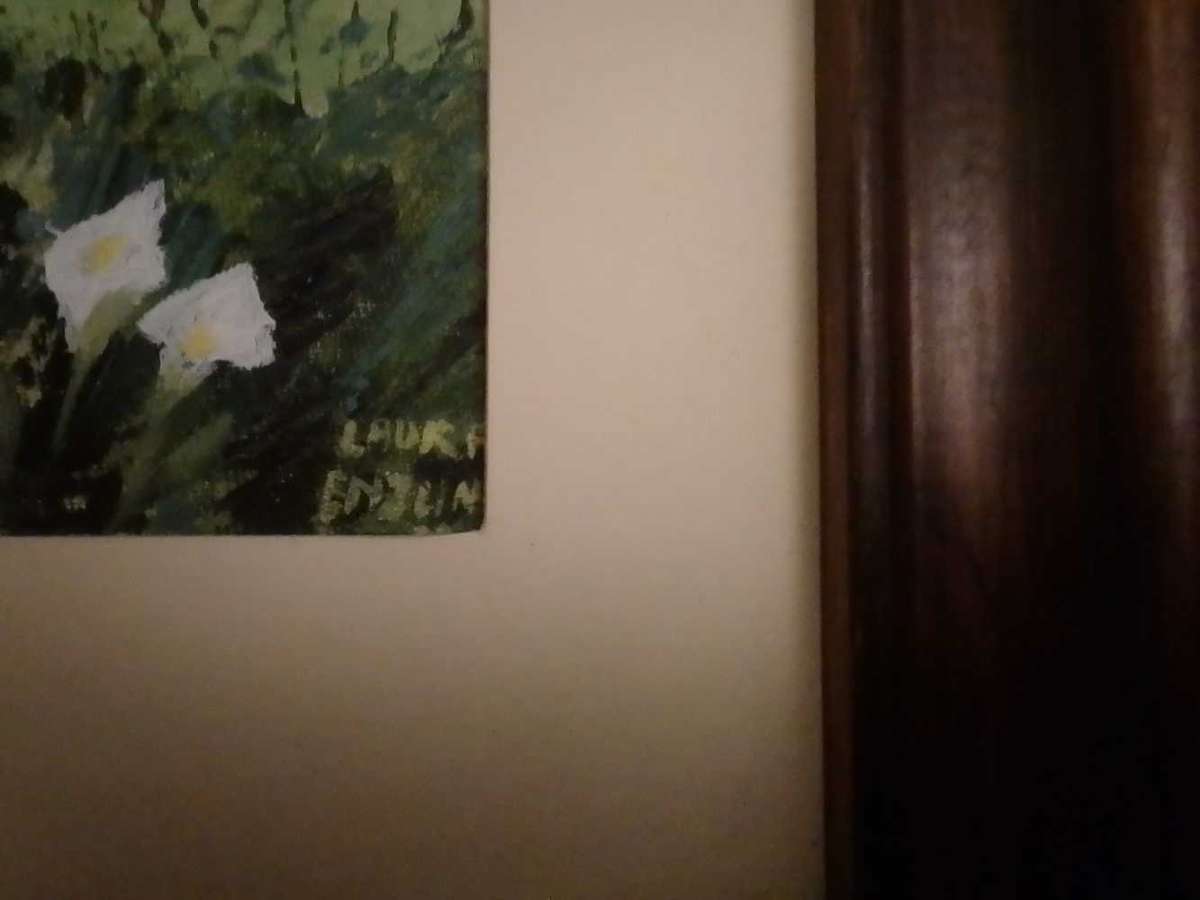 Farm oil painting by artist Laura Enzlin in smart wooden frame