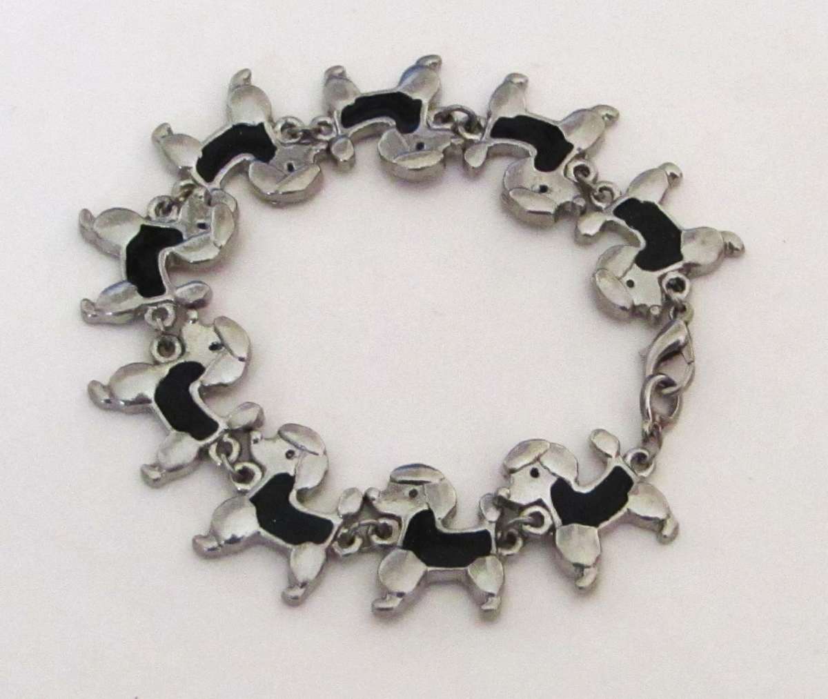 Vintage Stainless Steel and Black Enamel French Poodle Bracelet