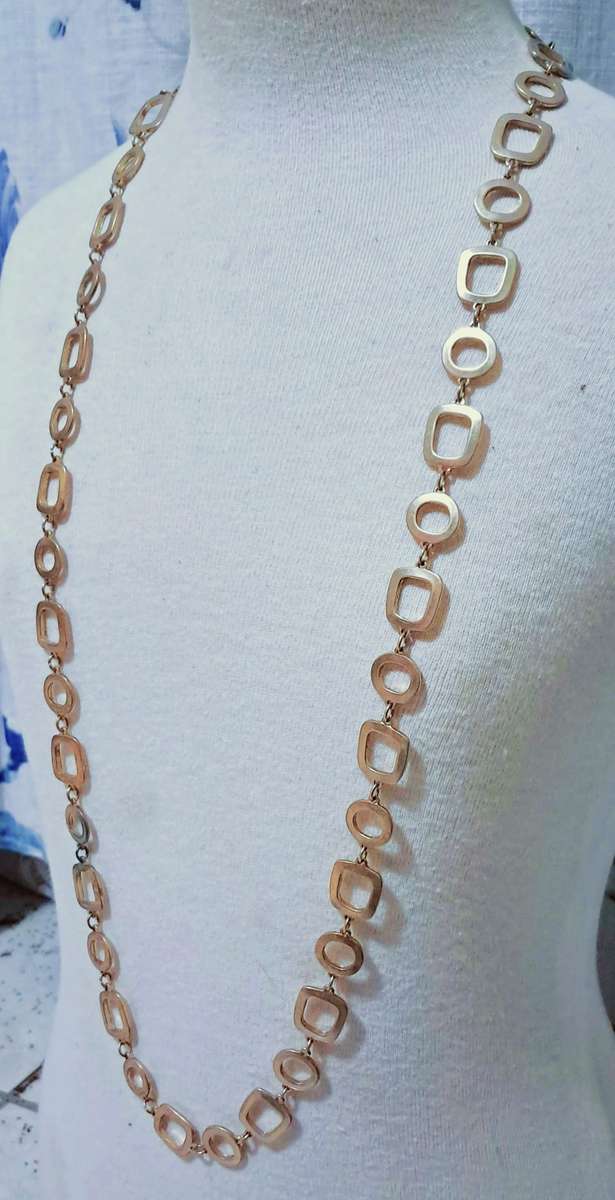 Retro 1970s Gold Tone Geometric Link Necklace