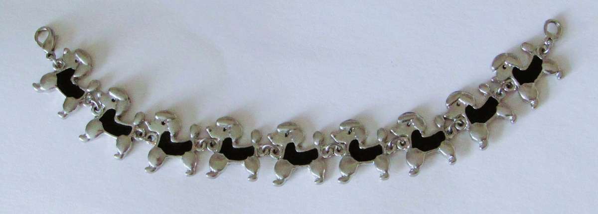 Vintage Stainless Steel and Black Enamel French Poodle Bracelet