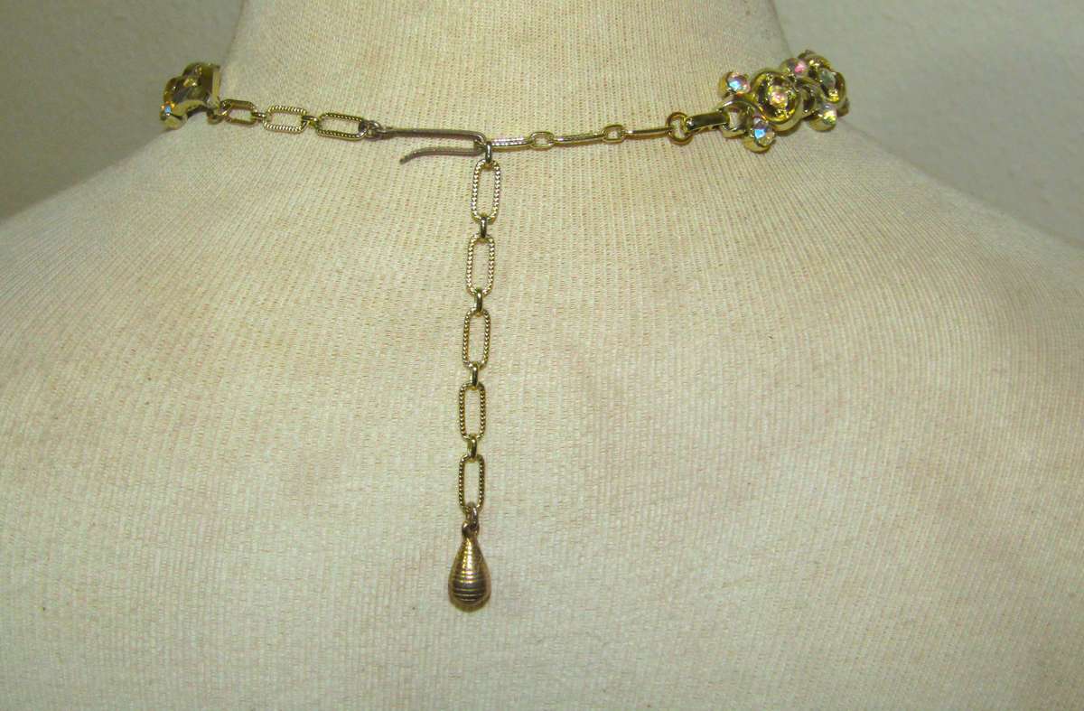 Vintage 1950s Gold Tone Aurora Borealis Link Necklace & Matching Bracelet Set