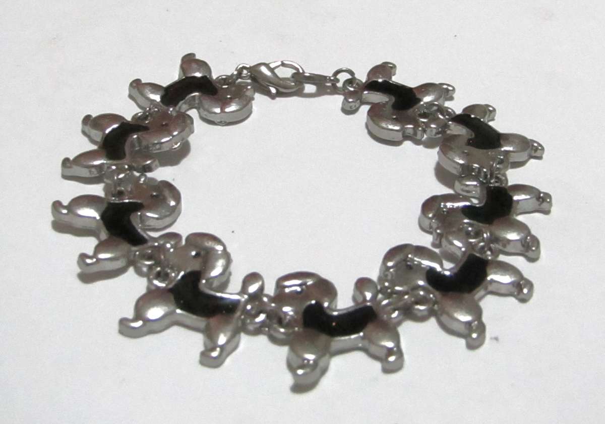 Vintage Stainless Steel and Black Enamel French Poodle Bracelet