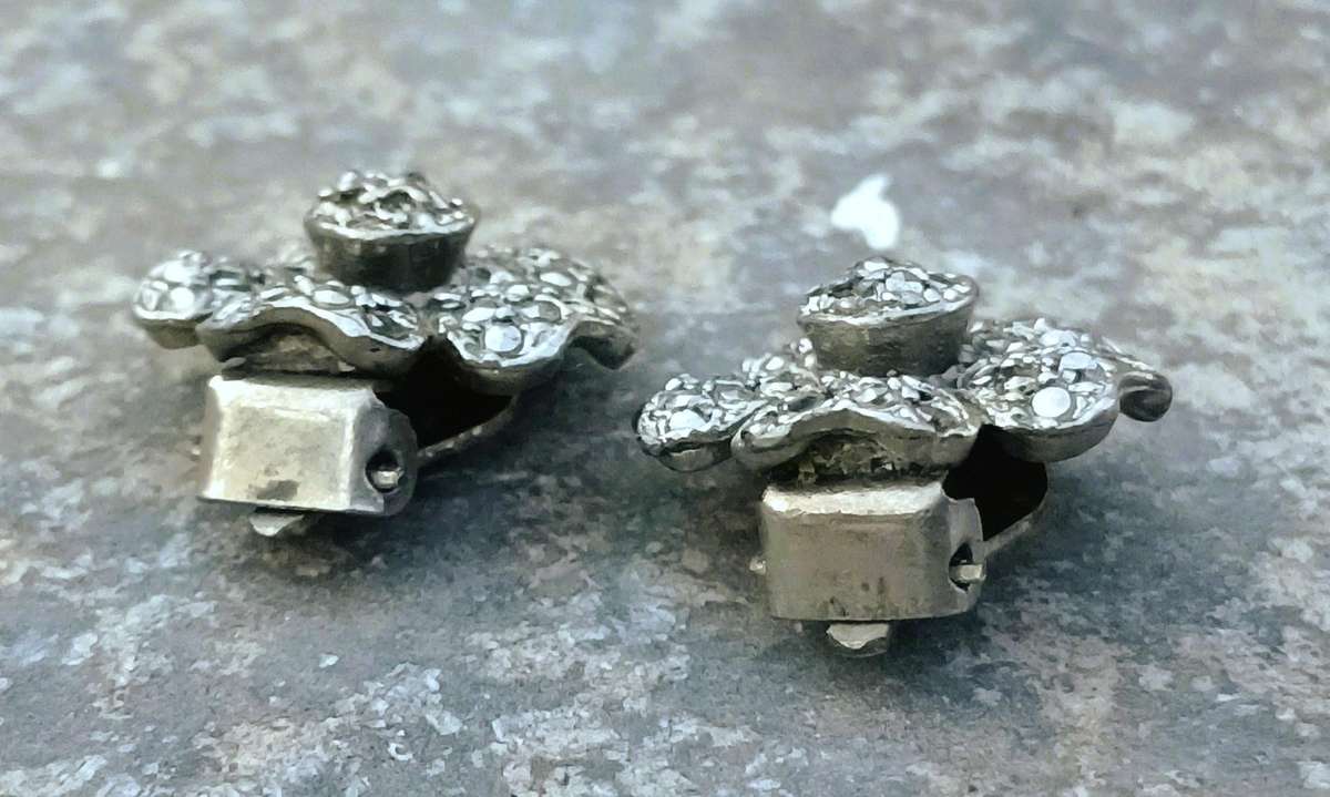 Vintage Silver-Tone Floral Marcasite Clip-On Earrings