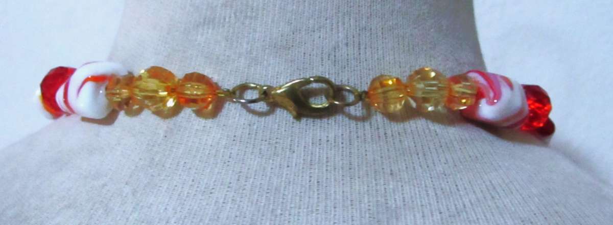 Vintage Faceted Red and Gold Beaded Necklace with Simulated Agate Beads