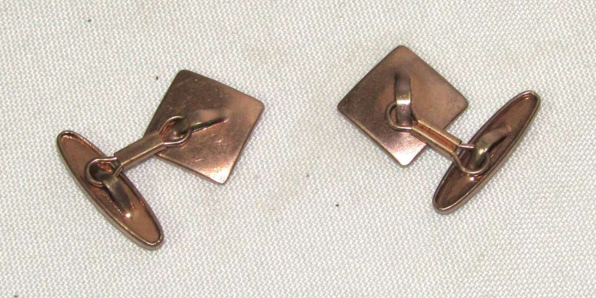 Vintage Copper/Rose Gold Celluloid Scottish Tartan Cufflinks c1930