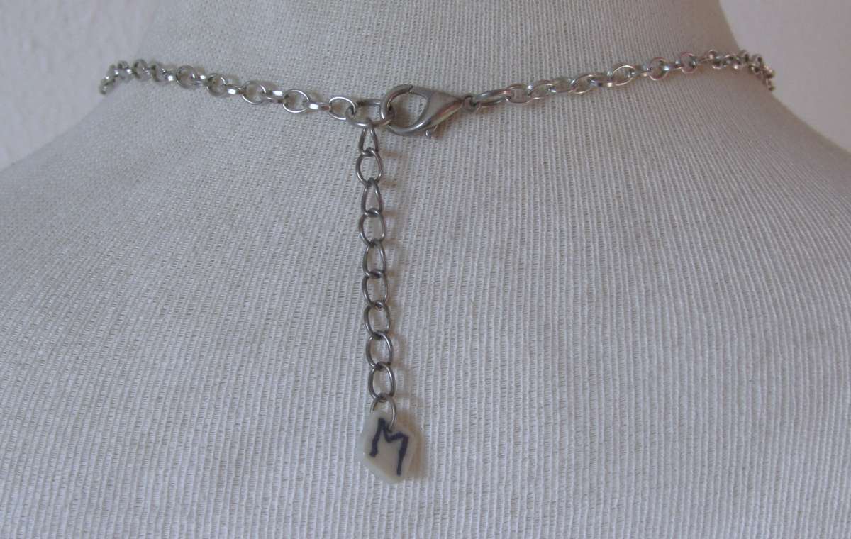 Vintage Oval Cabochon Simulated Agate & Silver Tone Pendant Necklace