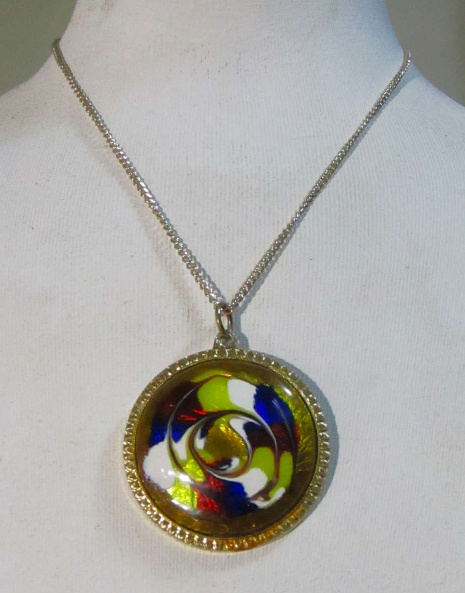 Vintage Studio Art Glass Swirl Pendant with Gold-Tone Chain