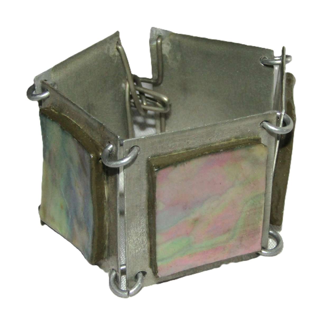 Vintage Hand-Crafted Silver-Tone Mother of Pearl Necklace and Bracelet Set