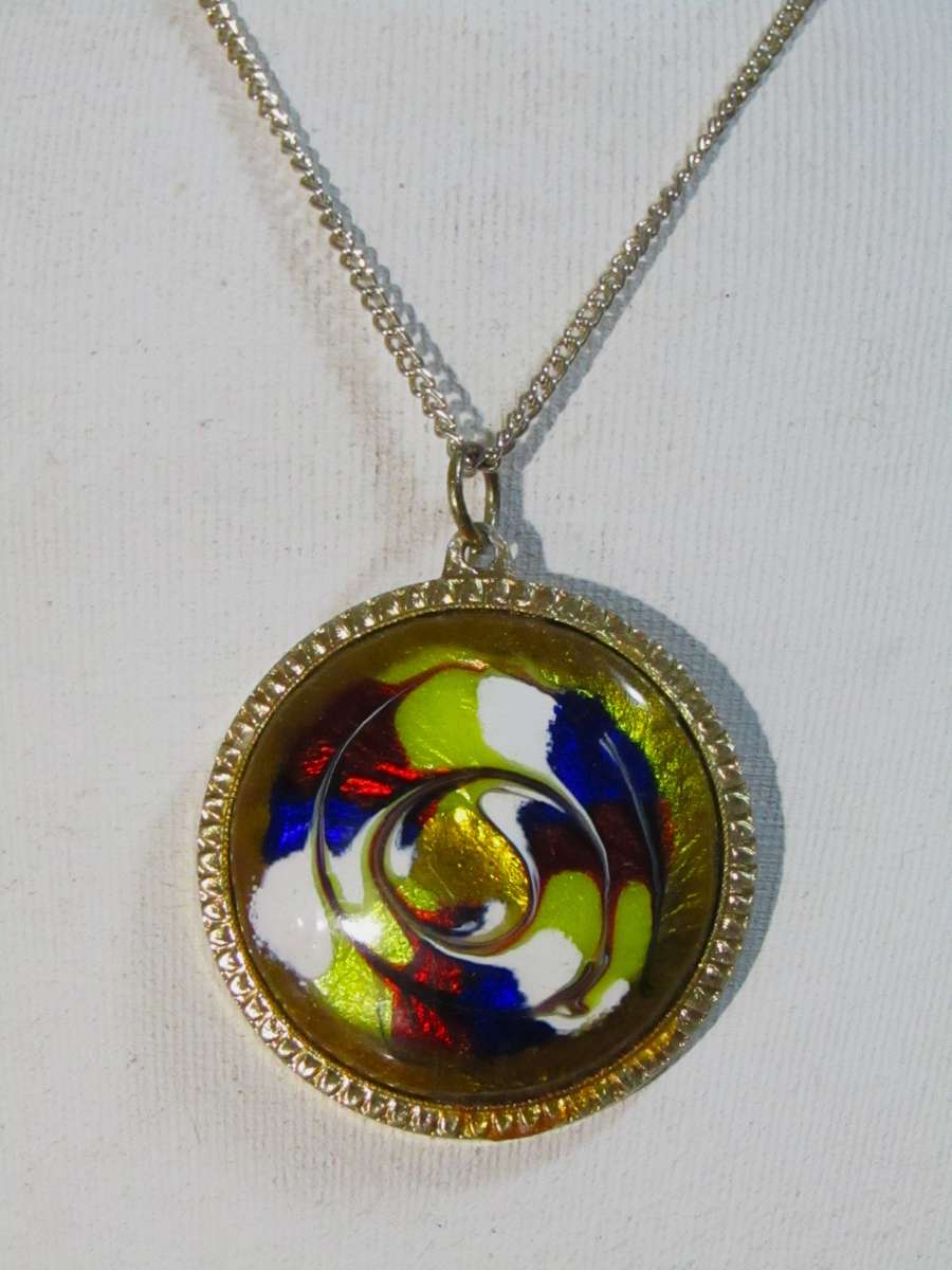 Vintage Studio Art Glass Swirl Pendant with Gold-Tone Chain