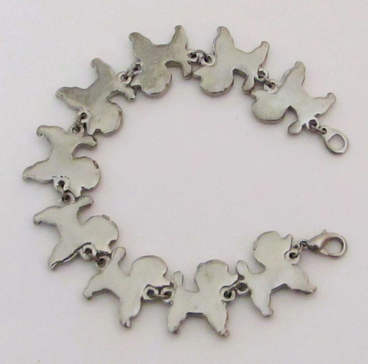 Vintage Stainless Steel and Black Enamel French Poodle Bracelet
