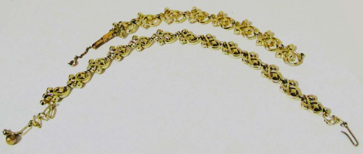 Vintage 1950s Gold Tone Aurora Borealis Link Necklace & Matching Bracelet Set
