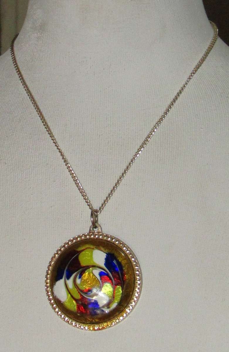 Vintage Studio Art Glass Swirl Pendant with Gold-Tone Chain