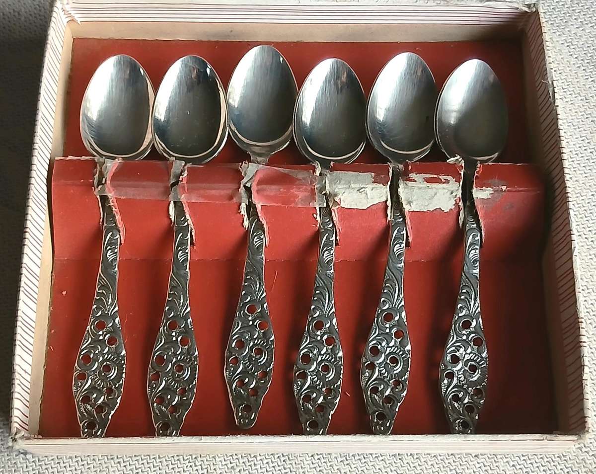 Collectible 6-Piece Vintage Dutch Teaspoon Set - Chrome Plated with Openwork Design - c1960