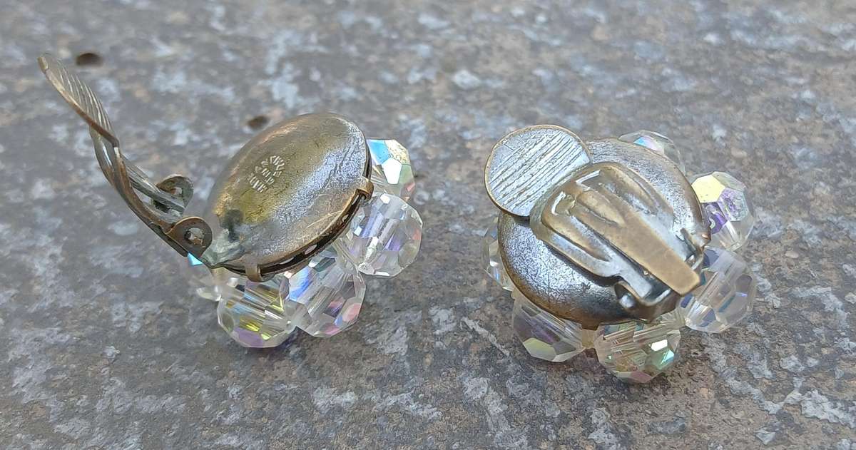 Exquisite Vintage Aurora Borealis Cluster Flower Clip-on Earrings - Made in Germany