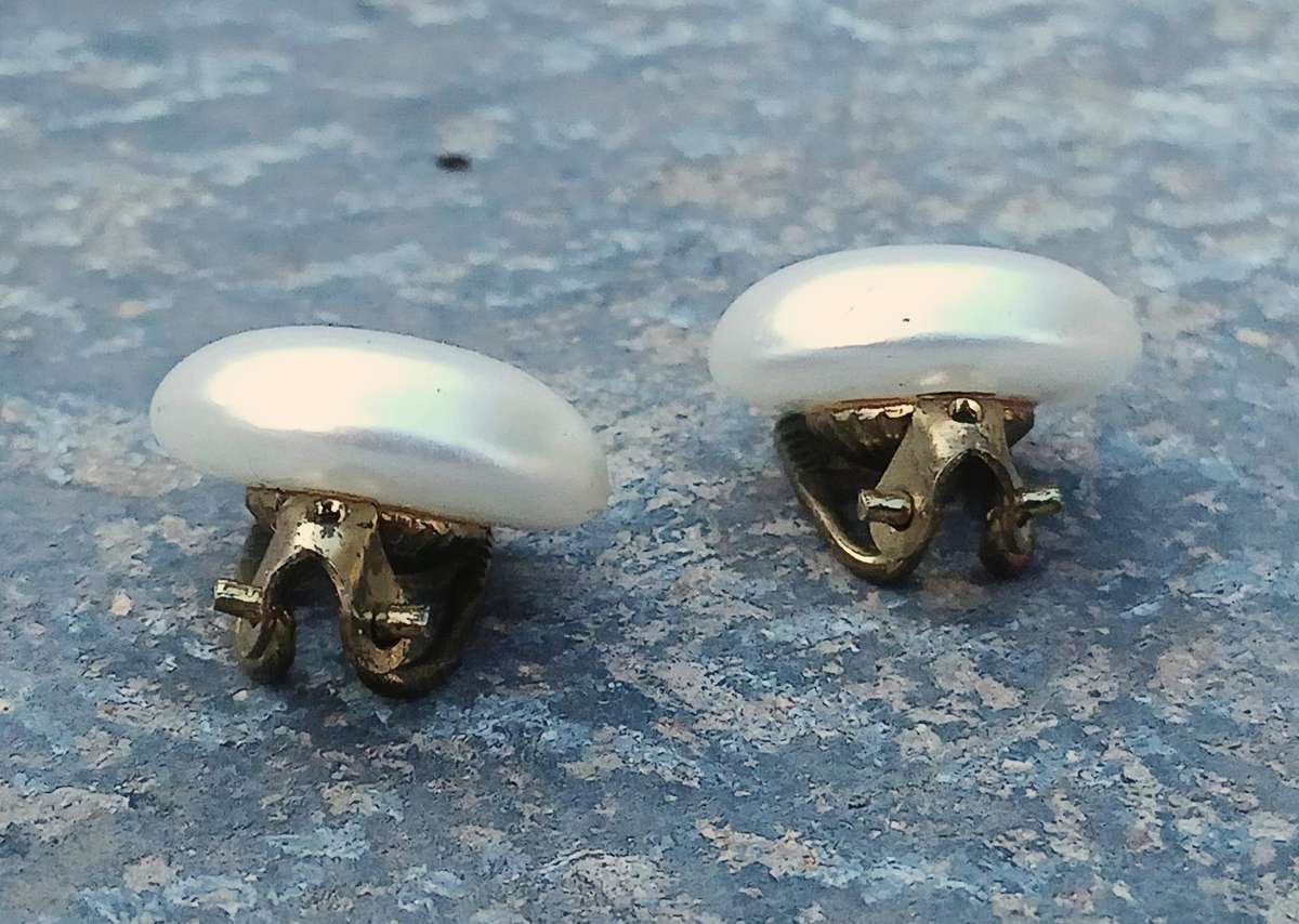 Vintage 1960s Faux Pearl Clip-On Earrings | Classic Design | Ornate Brass Backs