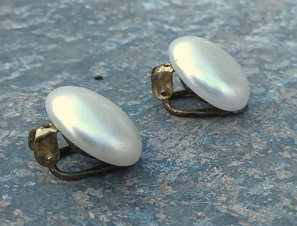 Vintage 1960s Faux Pearl Clip-On Earrings | Classic Design | Ornate Brass Backs