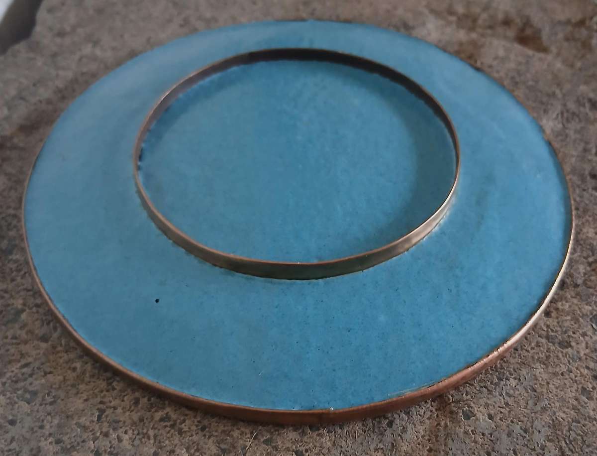 Vintage Chinese Cloisonné Plate with Cherry Blossom Design and Carved Wooden Stand