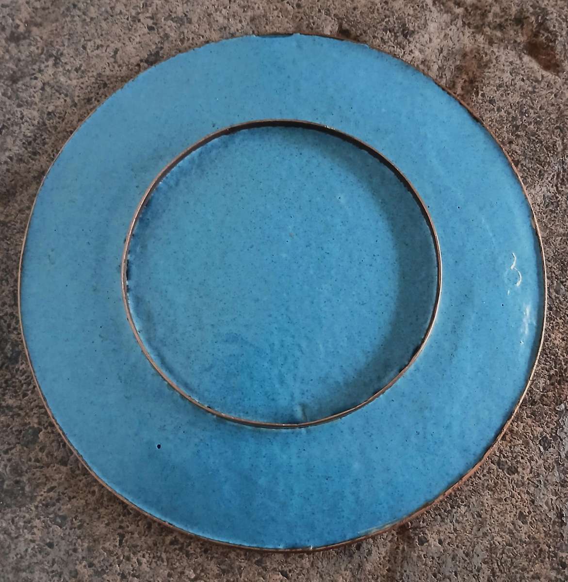 Vintage Chinese Cloisonné Plate with Cherry Blossom Design and Carved Wooden Stand