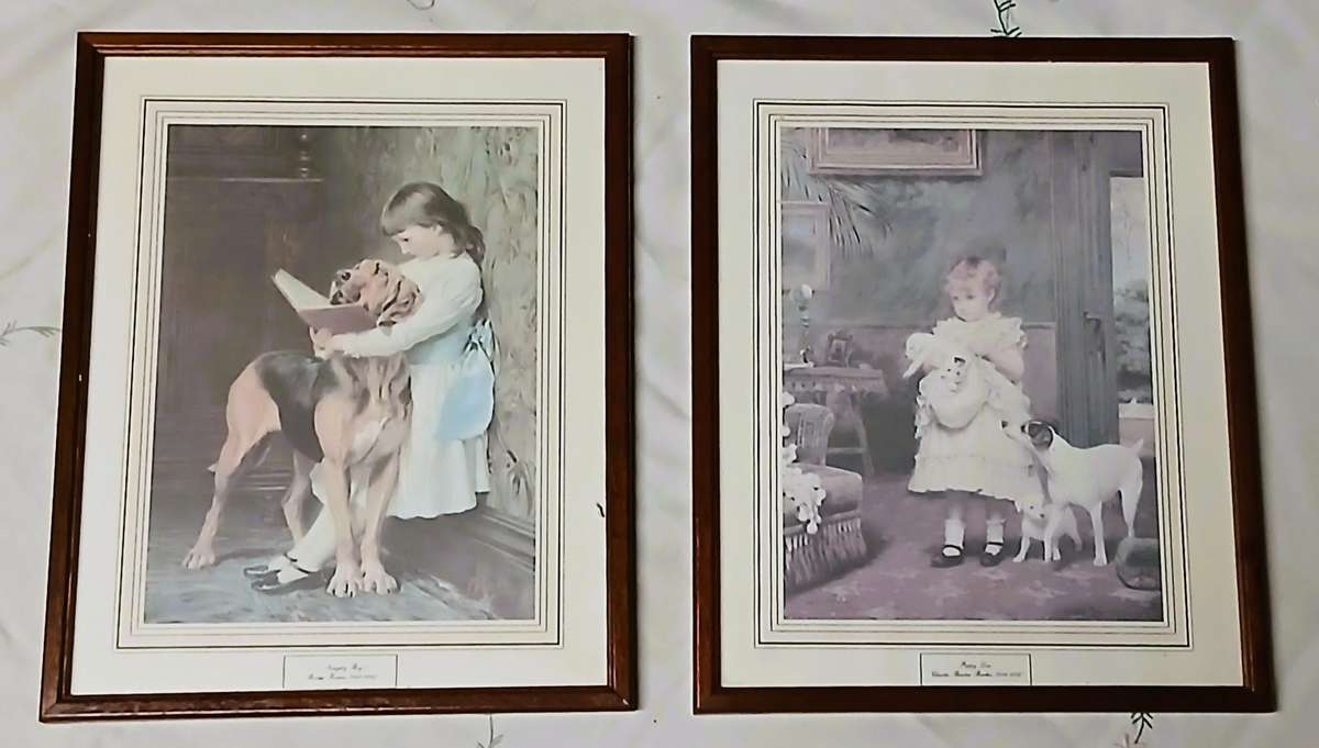 Pair of Antique, Collectable Victorian Prints by Charles Burton Barber & Briton Riviere