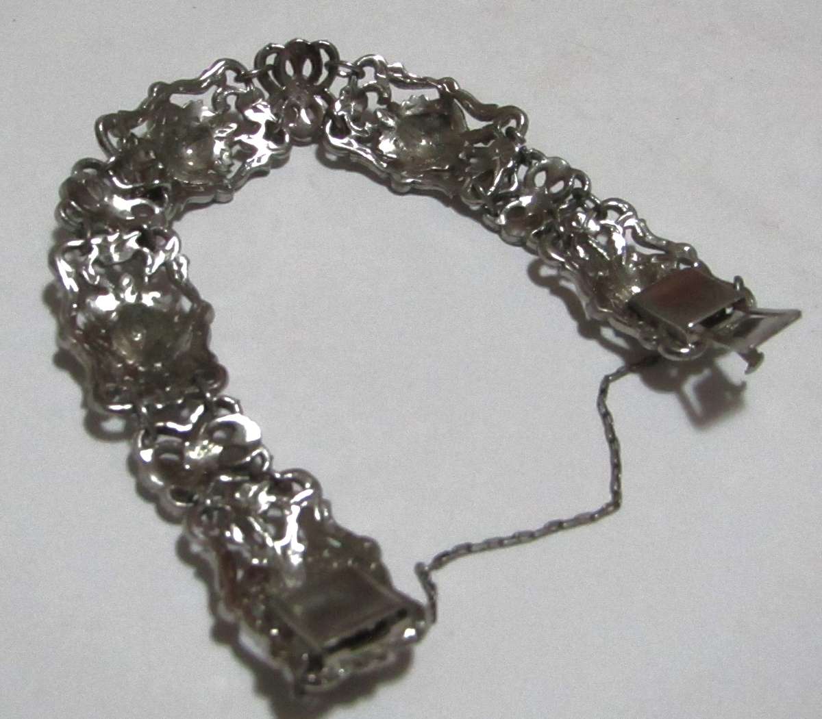 Vintage Silver-Plated Filigree Marcasite Bracelet with Art Nouveau & Art Deco Elegance