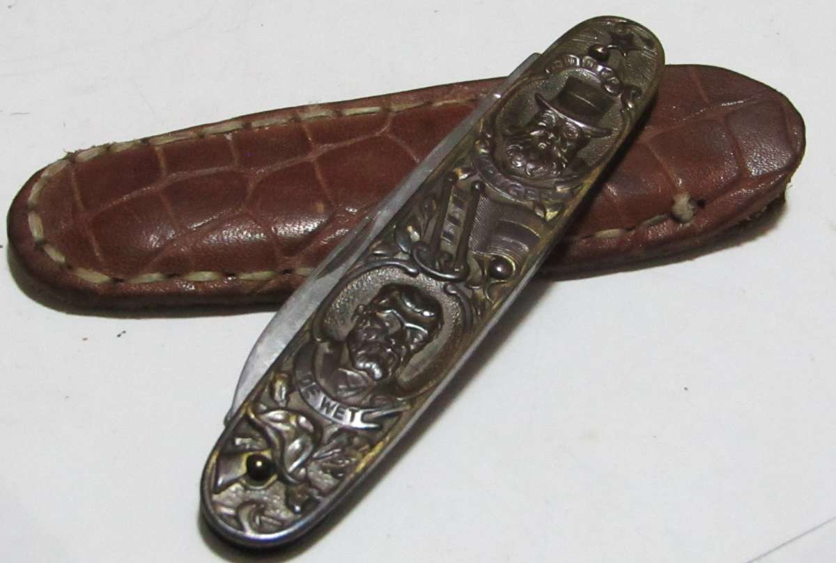 Rare Antique Boer War Pocket Knife  Paul Kruger & Christiaan de Wet Design