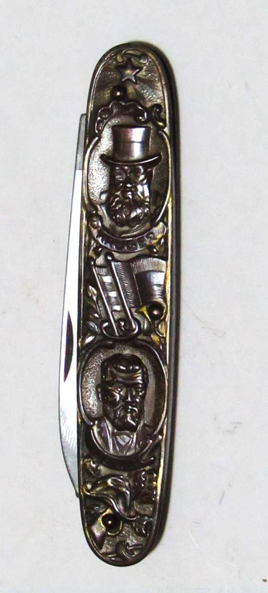 Rare Antique Boer War Pocket Knife  Paul Kruger & Christiaan de Wet Design