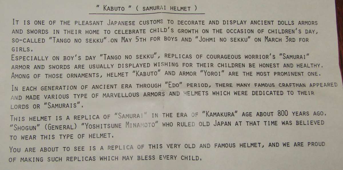 Vintage Replica Kabuto Samurai Doll Helmet Display Set with Gilt Embellishments and Original Box