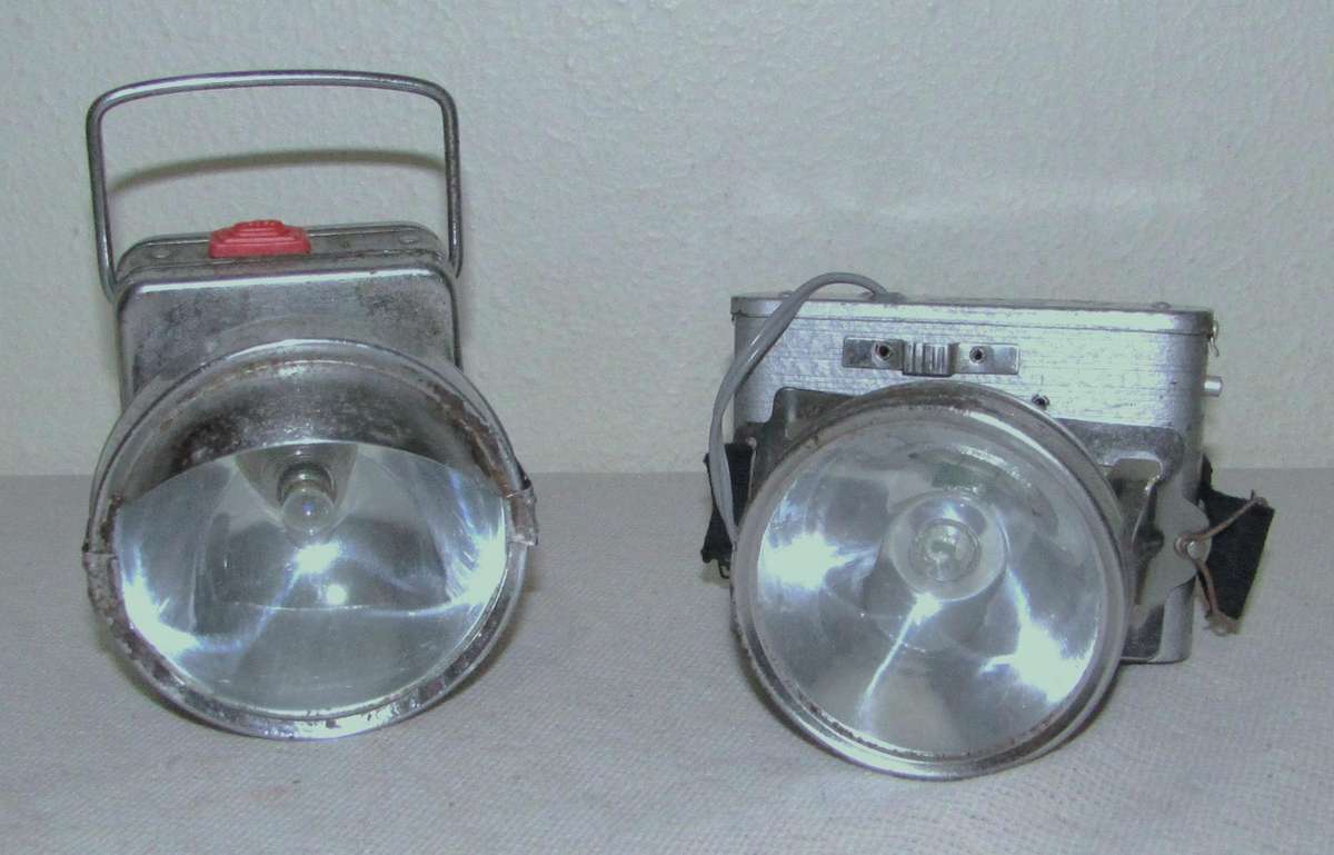 Vintage Elite Metal Handheld & Headlamp Flashlight Pair with Instructions
