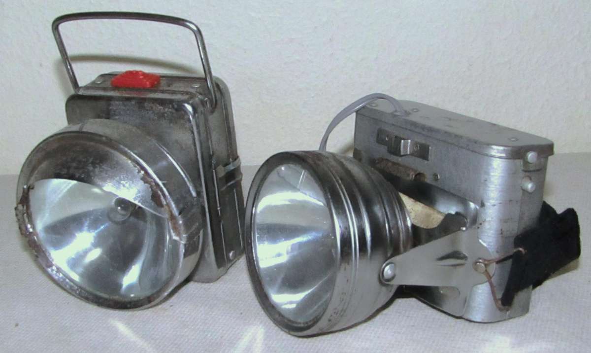 Vintage Elite Metal Handheld & Headlamp Flashlight Pair with Instructions