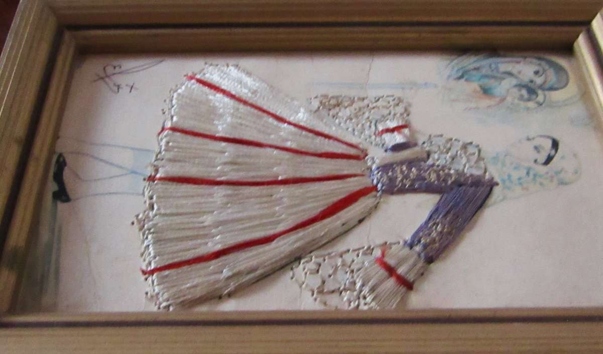 Vintage Framed Elsi Gumier Embroidered Postcard, Hydra, c1950