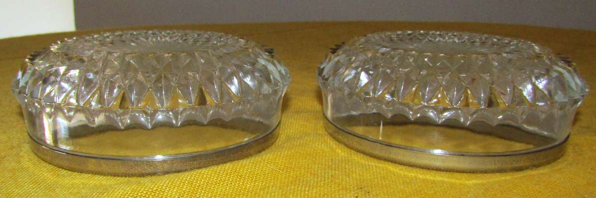 Vintage Small Cut Glass Candy/Nut Dishes with Silverplated Rim (Pair)