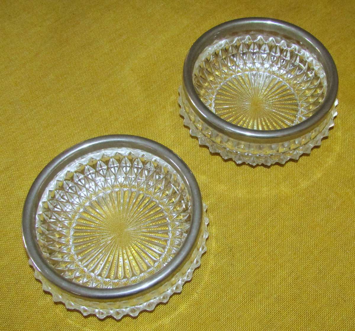Vintage Small Cut Glass Candy/Nut Dishes with Silverplated Rim (Pair)