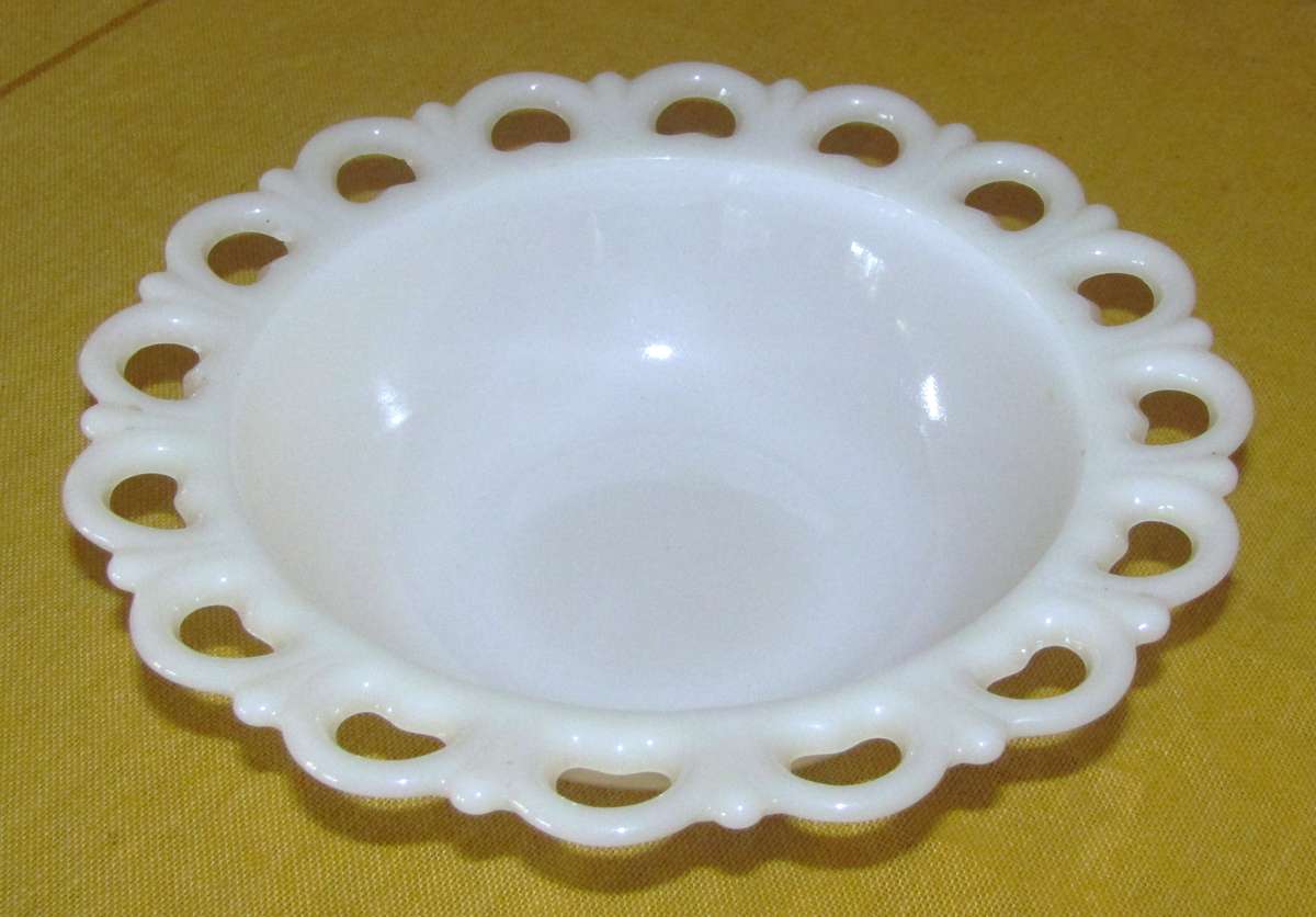 Vintage Lace Edged White Milk Glass Bowl