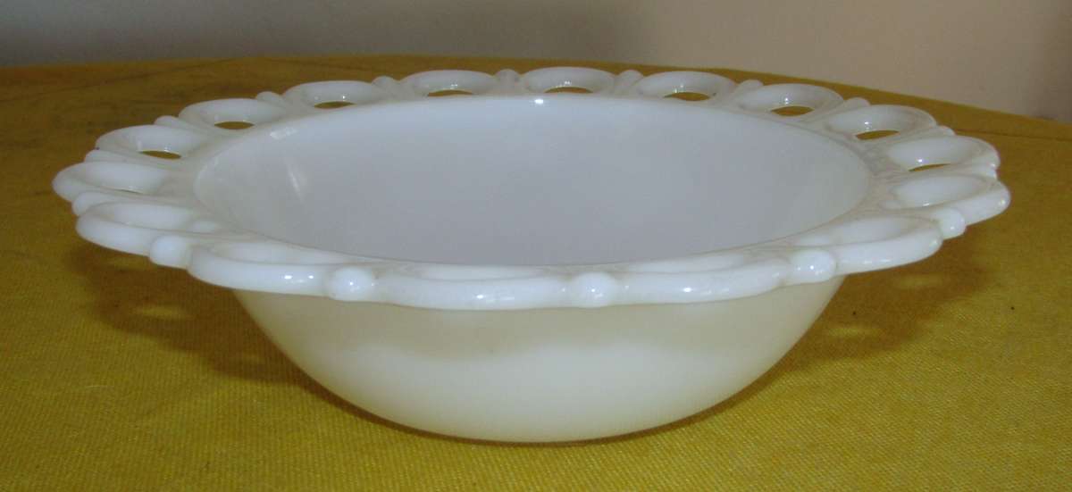 Vintage Lace Edged White Milk Glass Bowl