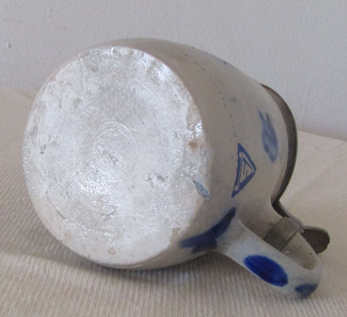 Vintage Blue and Gray Salt Glazed German Beer Stein with Pewter Lid