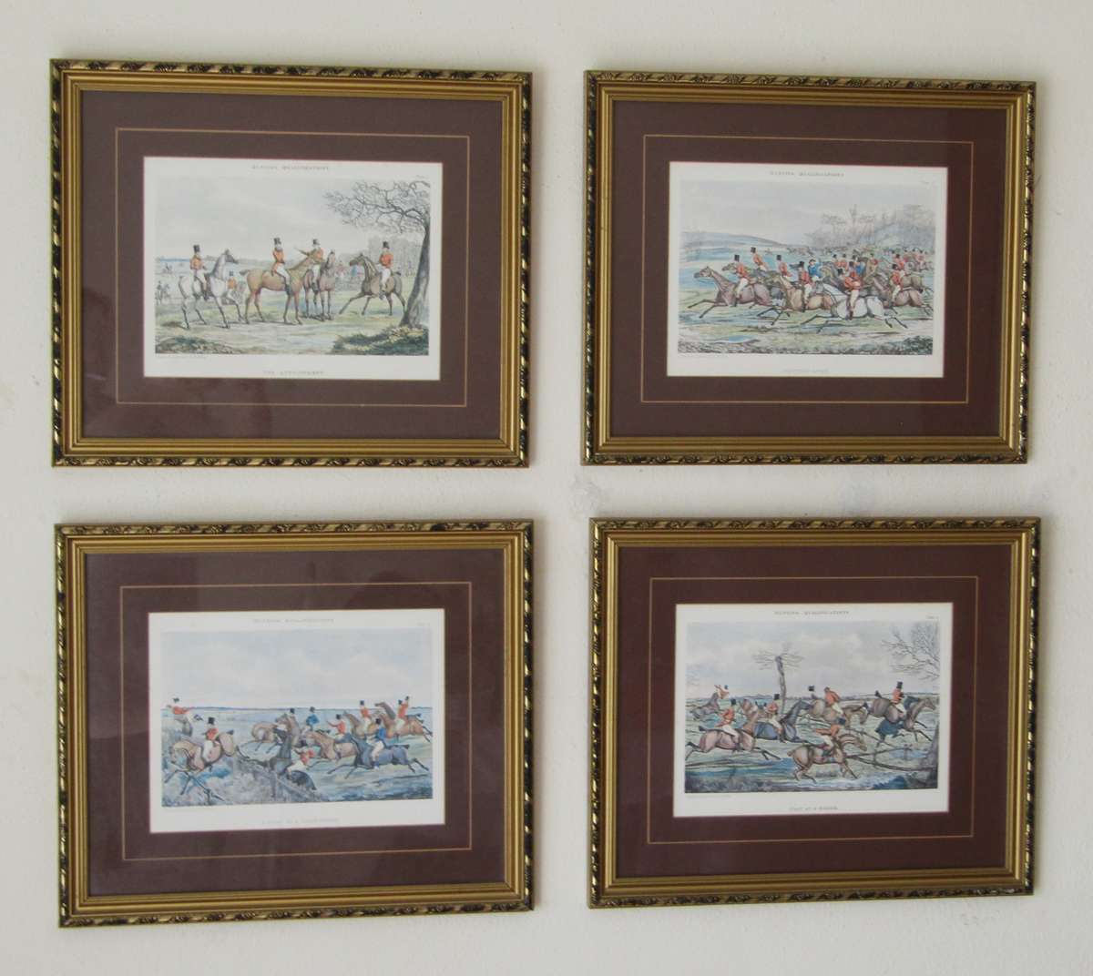 Set of 4 Framed Antique Prints from the Hunting Qualifications Series, Drawn and Engraved by H Alken