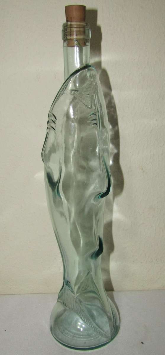 Vintage Clear Glass Wine Bottle Shaped Like a Shark, Made in Italy
