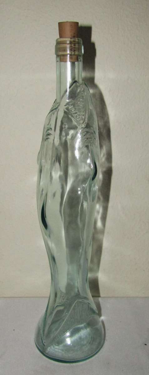 Vintage Clear Glass Wine Bottle Shaped Like a Shark, Made in Italy