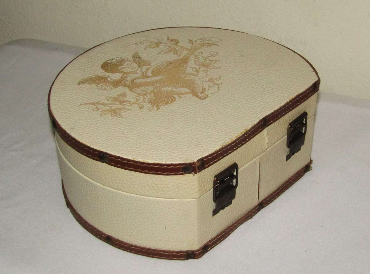 Vintage-Style Round Vanity Case with Cherub Print