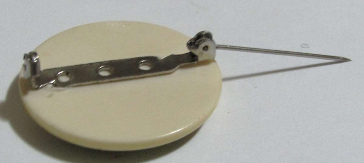 Vintage Romantic Garden Scene Brooch, Early Plastic (Bakelite or Lucite), Transfer Print Brooch Pin