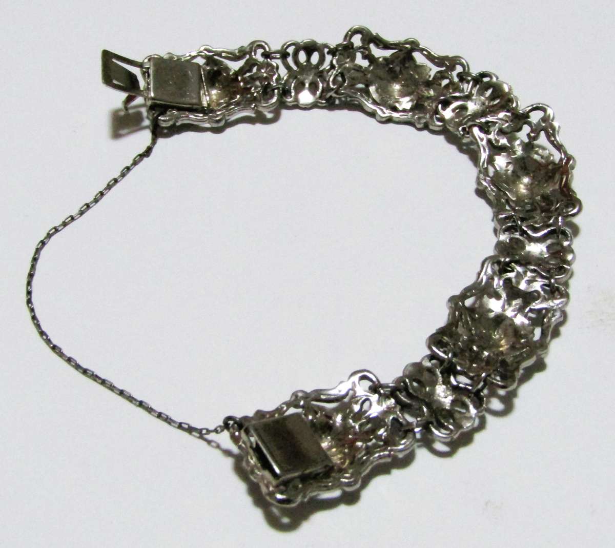 Vintage Silver-Plated Filigree Marcasite Bracelet with Art Nouveau & Art Deco Elegance